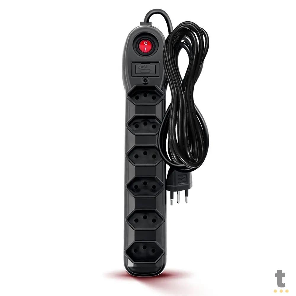 Filtro De Linha 6 Tomadas Megatron Bivolt 3m Preto - 114483 Truedata